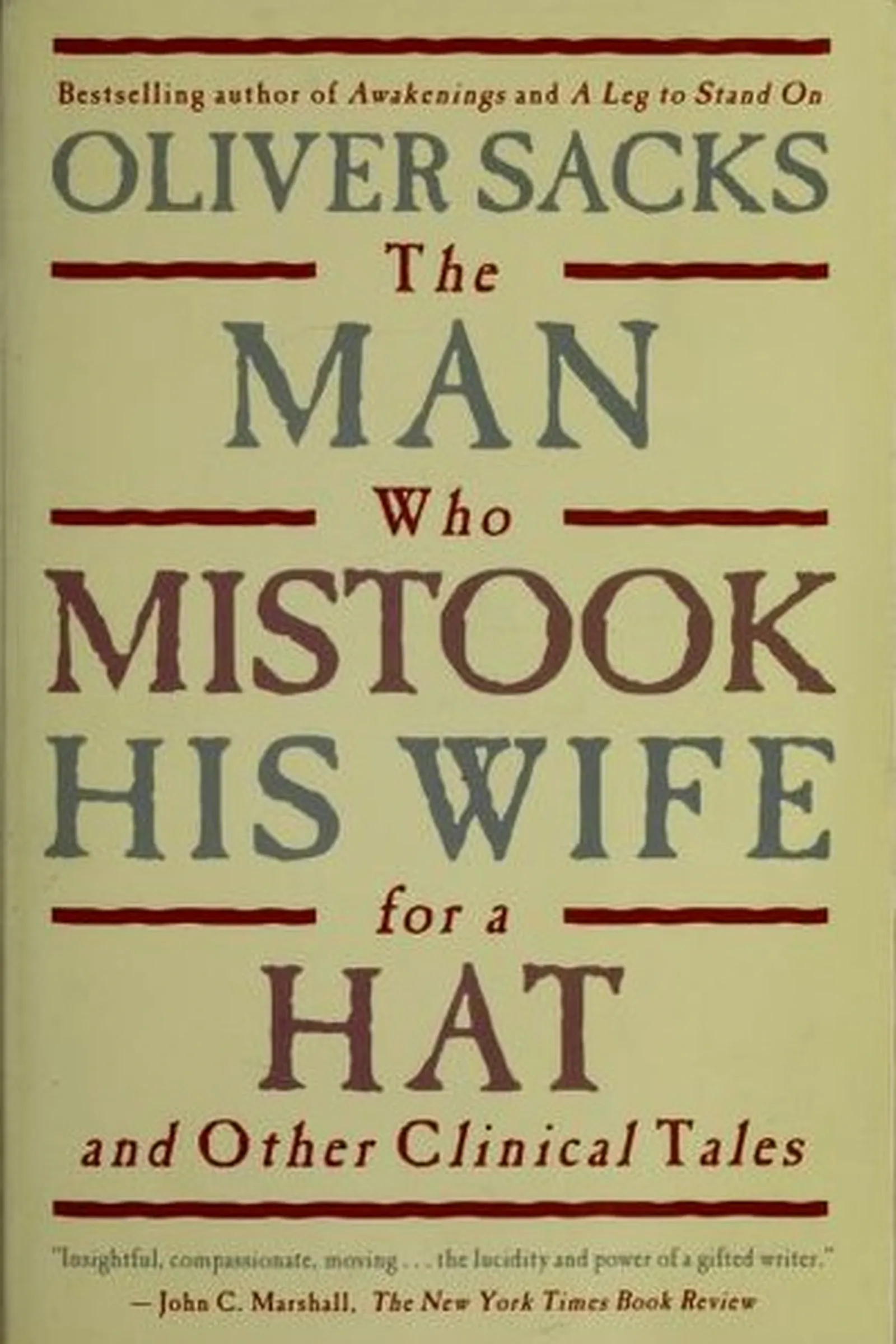 Book cover: The Man Who Mistook His Wife for a Hat by Oliver Sacks (1985)